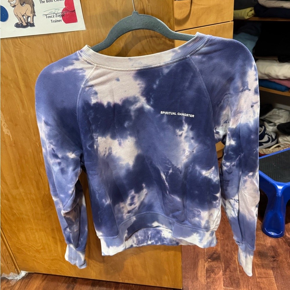Spiritual Gangster Blue and White Knit Top
